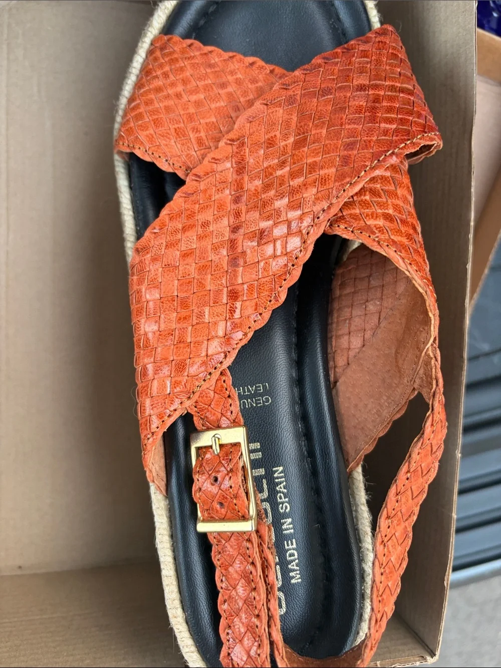 Bertuchi Women’s Orange Woven Leather Slingback Sandals size 40 made in Italy